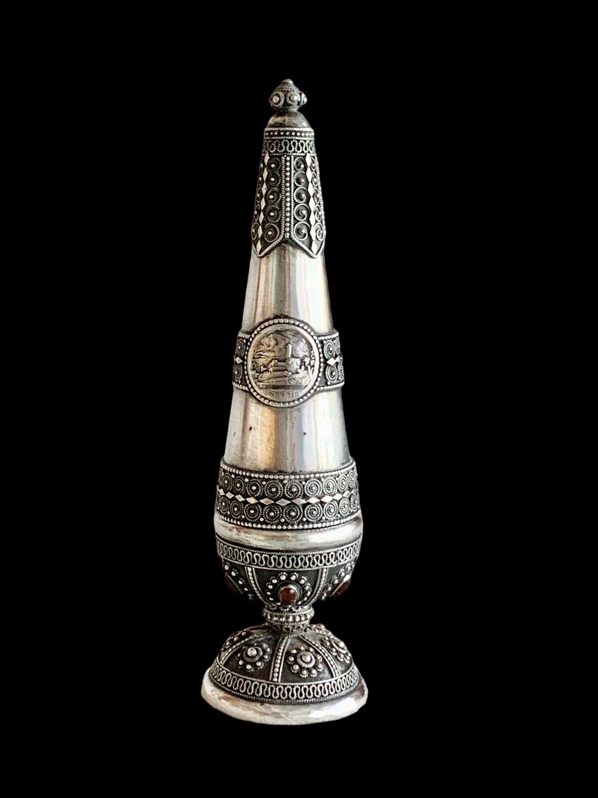 Rare Bezalel Jeruslaem Silver Filigree Spice Container Besamim Havdalah Agate Rare Bezalel Jeruslaem Silver Filigree Spice Container Besamim Havdalah Agate