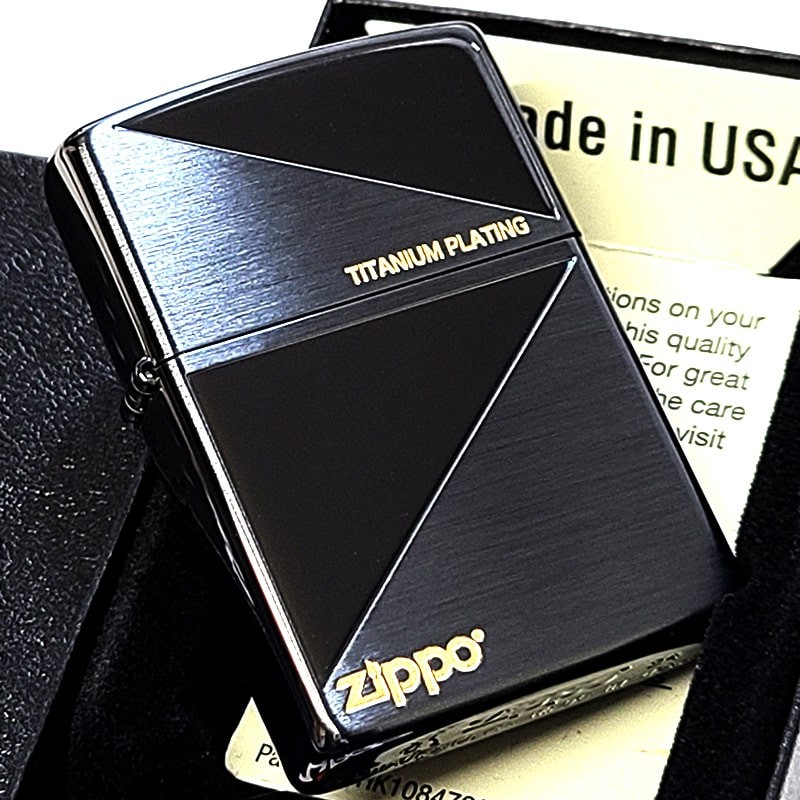 Zippo Gunmetal Black Titanium Logo Lighter, Geometric Design