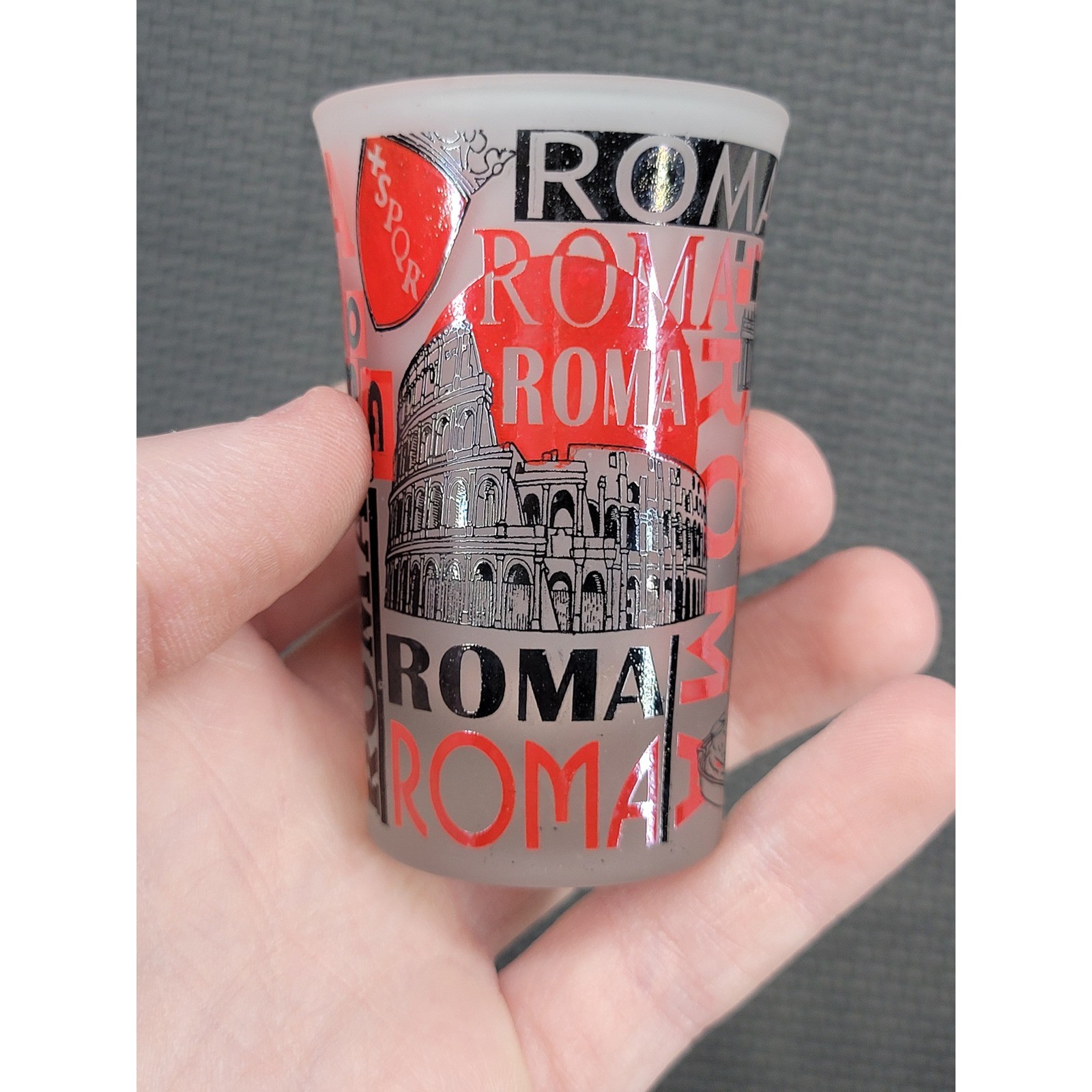 Roma Italy Souvenir Shot Glass Frosted Colosseum Pantheon Trevi Fountain SPQR Roma Italy Souvenir Shot Glass Frosted Colosseum Pantheon Trevi Fountain SPQR