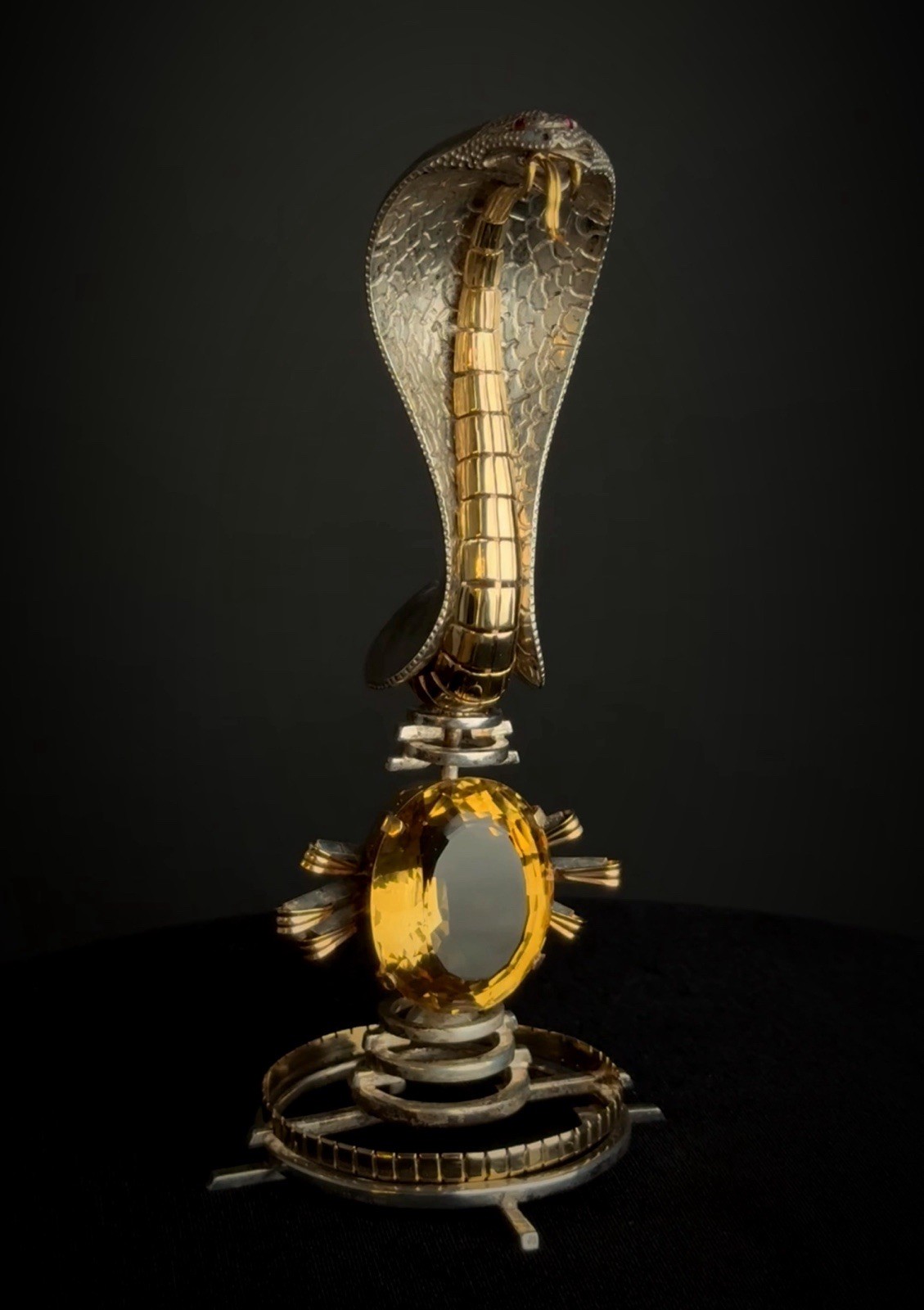 A Cartier Gold, Silver, Ruby & Citrine Serpend Sculpture Design Attr. To Dali