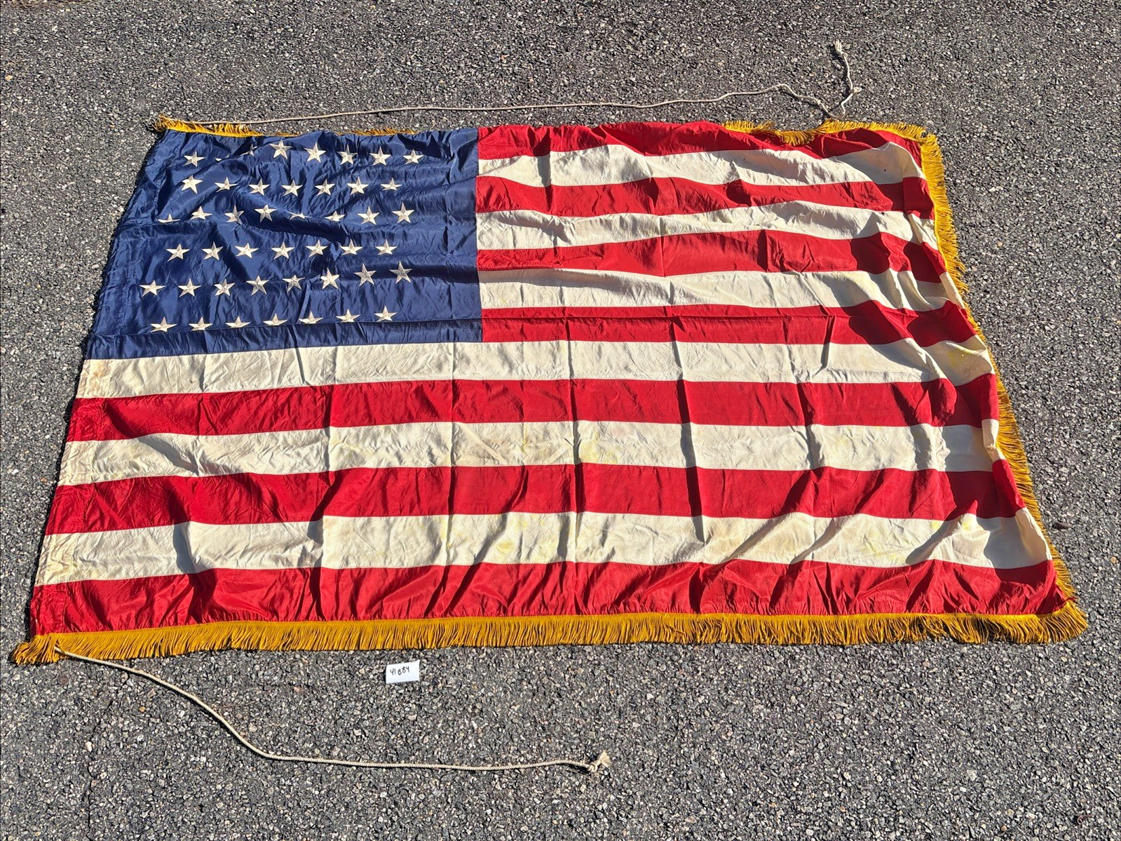 RARE SAW WW1 WW2 45 Star US Flag 55”x81” Vintage Silk fringed America USA 41B84 RARE SAW WW1 WW2 45 Star US Flag 55”x81” Vintage Silk fringed America USA 41B84