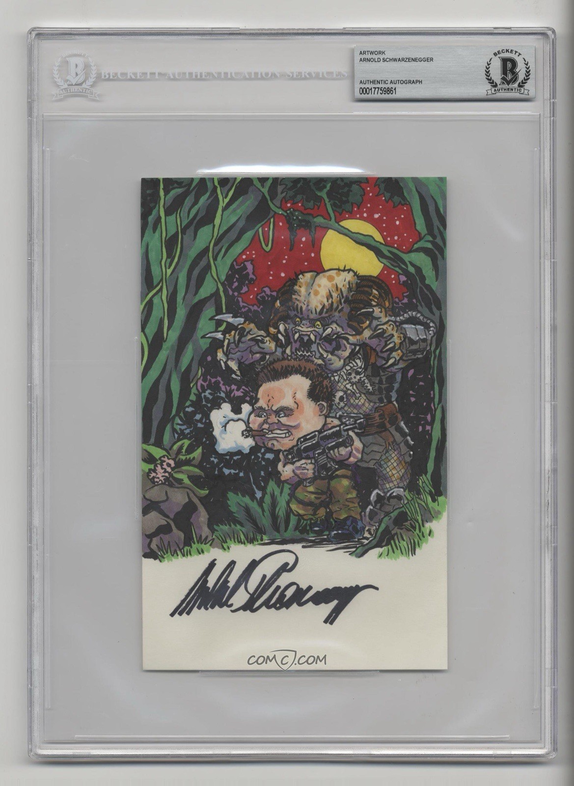 Arnold Schwarzenegger Predator GPK Original Art Sketch Card Signed 1/1 BAS Arnold Schwarzenegger Predator GPK Original Art Sketch Card Signed 1/1 BAS