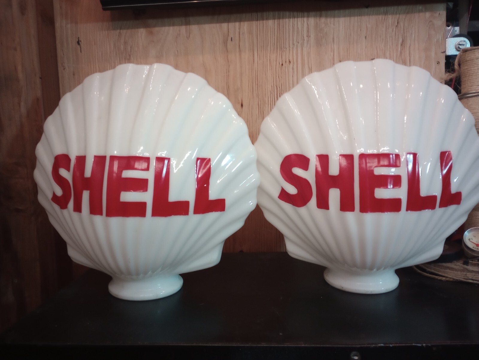 VINTAGE SHELL GASOLINE PUMP GLOBE SET MILK GLASS ABSOLUTELY BEAUTIFUL VINTAGE SHELL GASOLINE PUMP GLOBE SET MILK GLASS ABSOLUTELY BEAUTIFUL