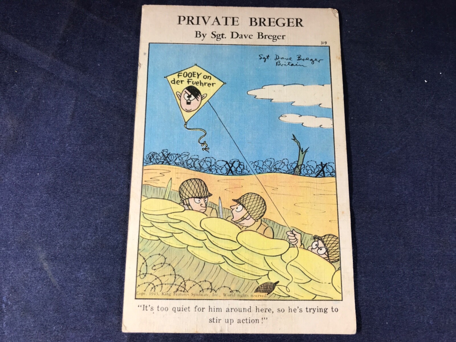 X3-41 VINTAGE MILITARY POST CARD - POSTED 1943 - PRIVATE BERGER WARTIME COMIC X3-41 VINTAGE MILITARY POST CARD - POSTED 1943 - PRIVATE BERGER WARTIME COMIC