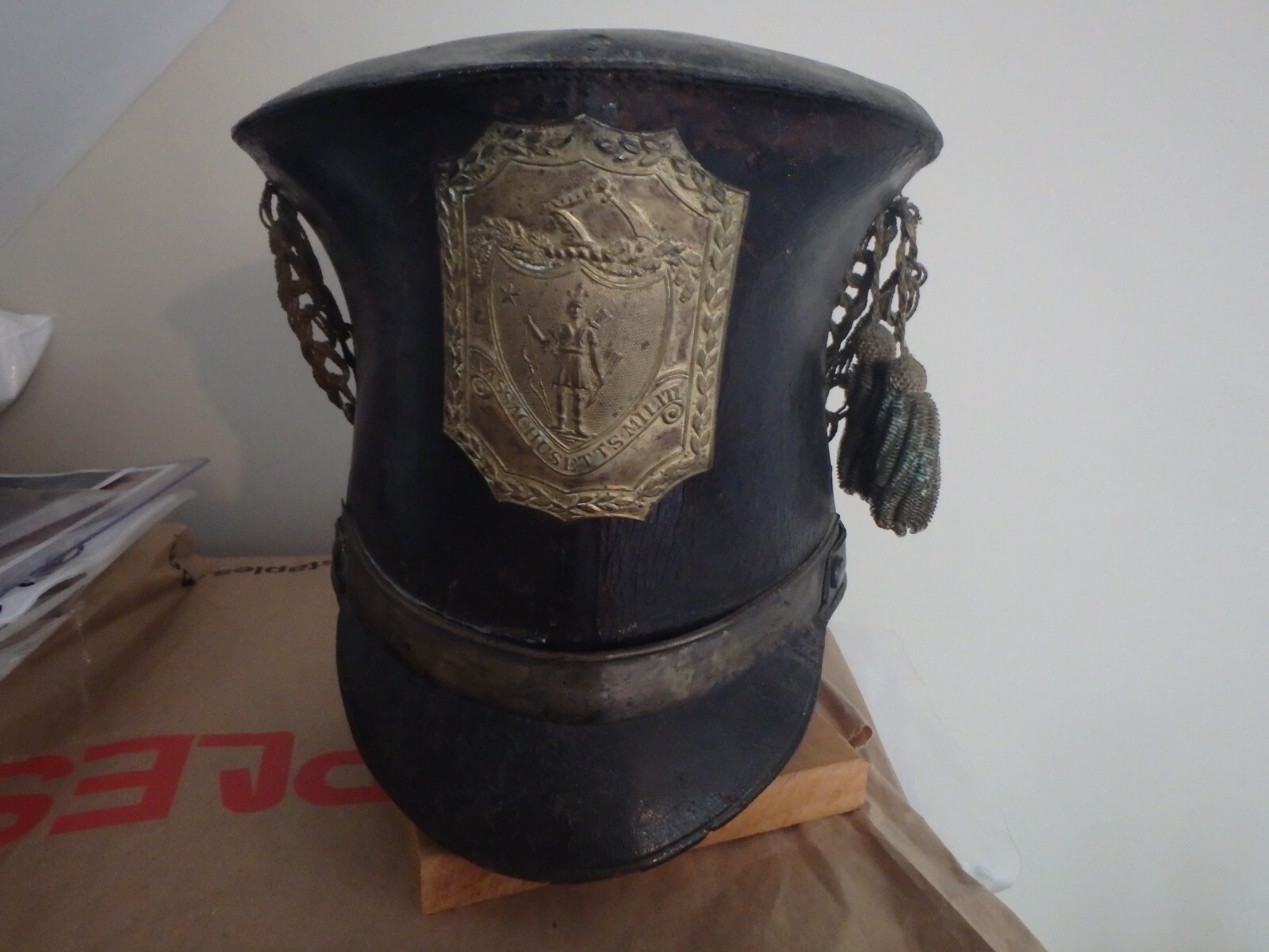 antique Massachusetts state militia bell crown shako war 1812 museum quality