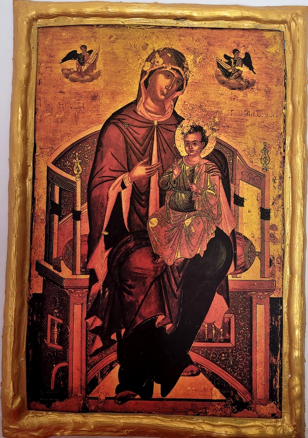 Madonna Jesus Virgin Mary Panagia Enthroned Rare Greek Eastern Orthodox Icon Madonna Jesus Virgin Mary Panagia Enthroned Rare Greek Eastern Orthodox Icon