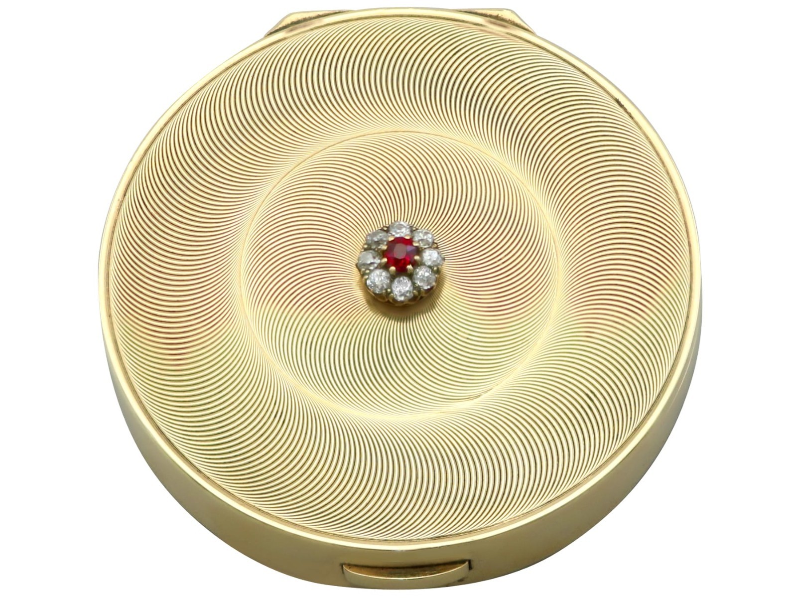 George VI 9k Yellow Gold, Ruby and Diamond Powder/Mirror Compact by Cartier George VI 9k Yellow Gold, Ruby and Diamond Powder/Mirror Compact by Cartier