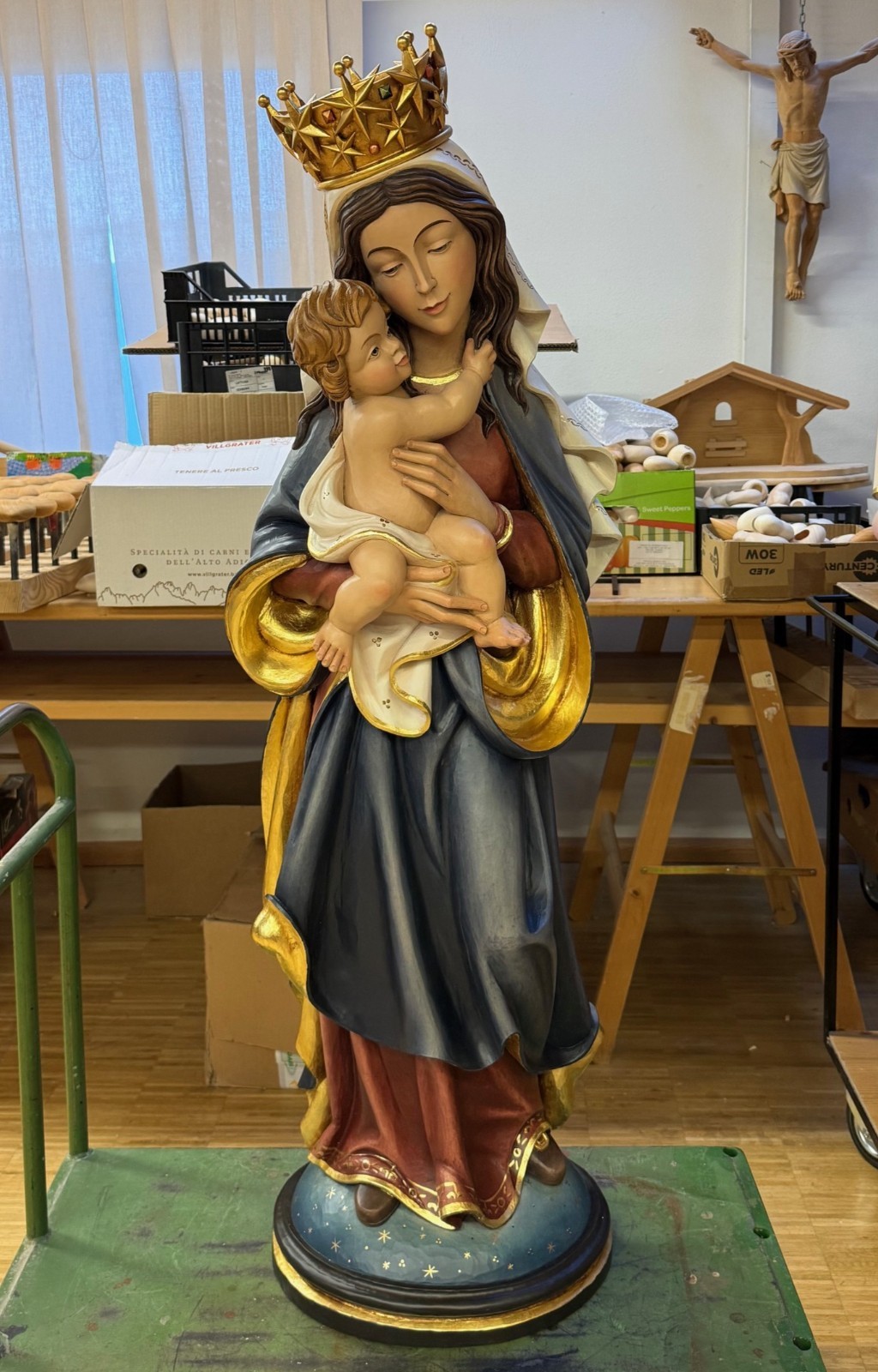 Madonna of Peace - Mary with Infant Jesus Carved Wood Religious Statue 47