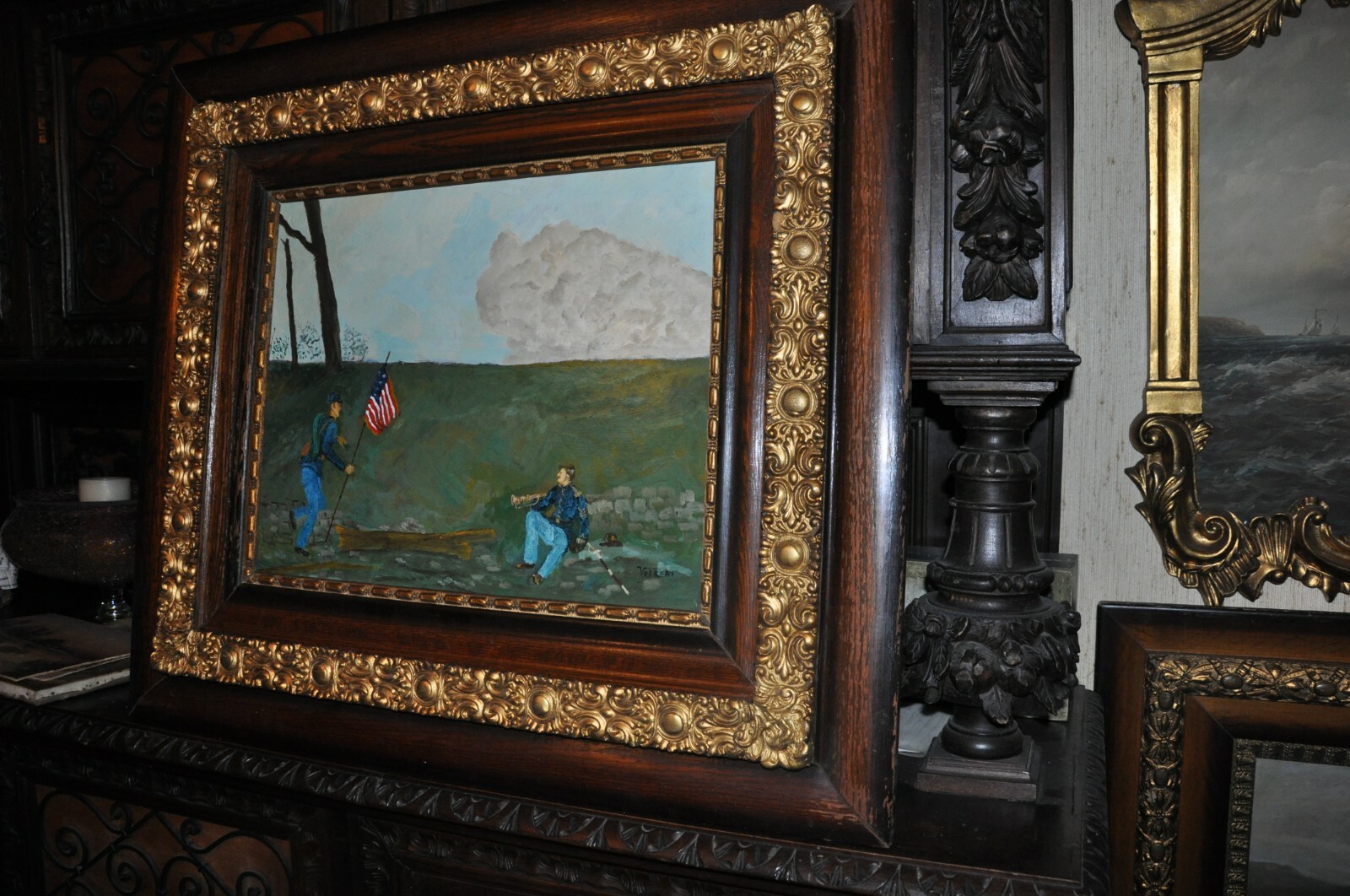 Spectacular Original Antique Civil War Battle scene Oil Painting by Volkert Spectacular Original Antique Civil War Battle scene Oil Painting by Volkert
