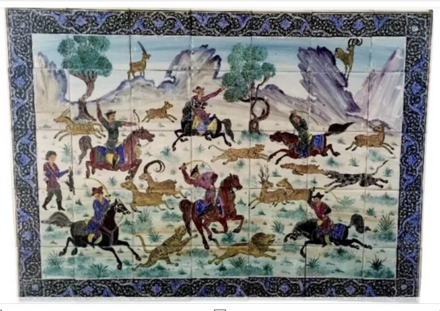 MAGNIFICENT HAND PAINTED PERSIAN TILE MOSAIC PANEL / PERSIAN MINIATURE ART