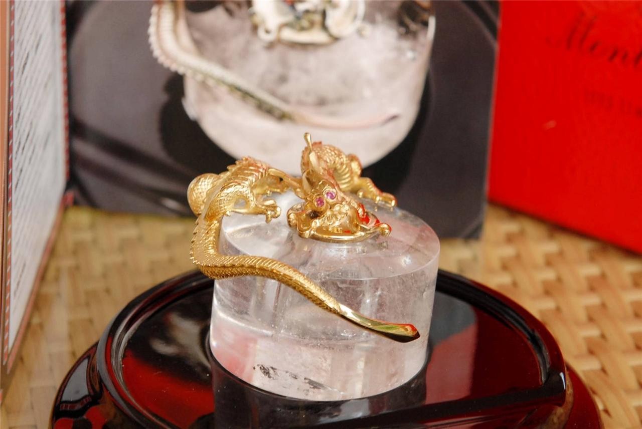 MONTEGRAPPA 1995 DRAGON SOLID 18K GOLD LIMITED EDITION INKWELL, RARE 0X/50