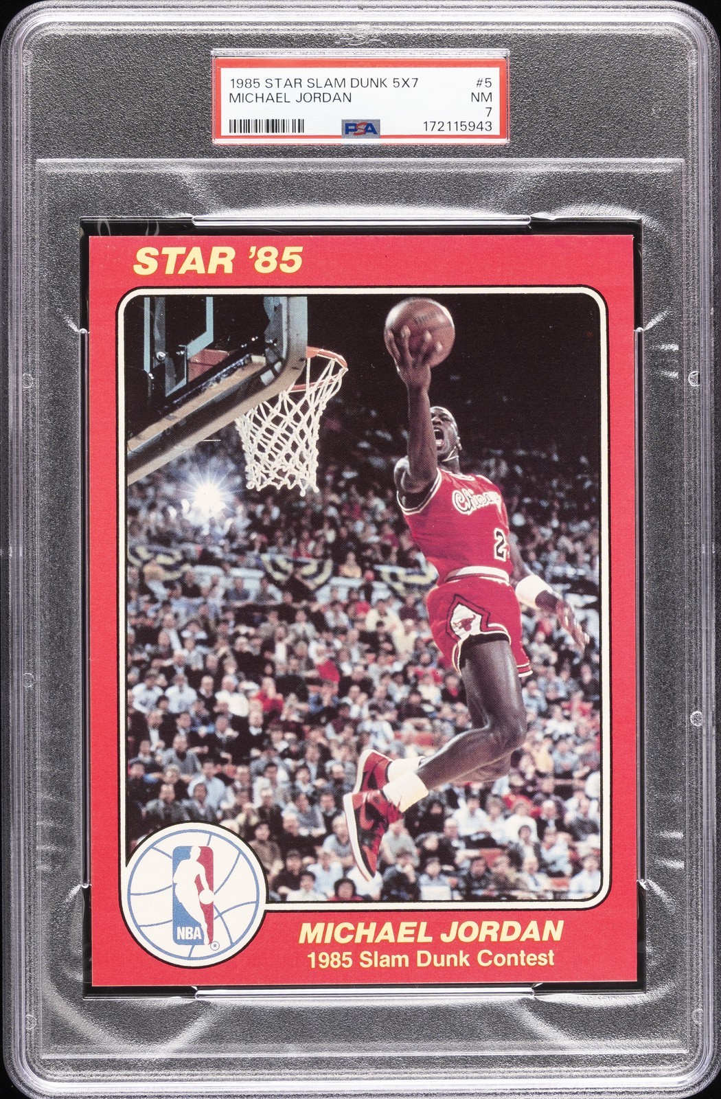 1984-85 STAR SLAM DUNK SUPERS 5X7 #5 MICHAEL JORDAN PSA 7 1984-85 STAR SLAM DUNK SUPERS 5X7 #5 MICHAEL JORDAN PSA 7
