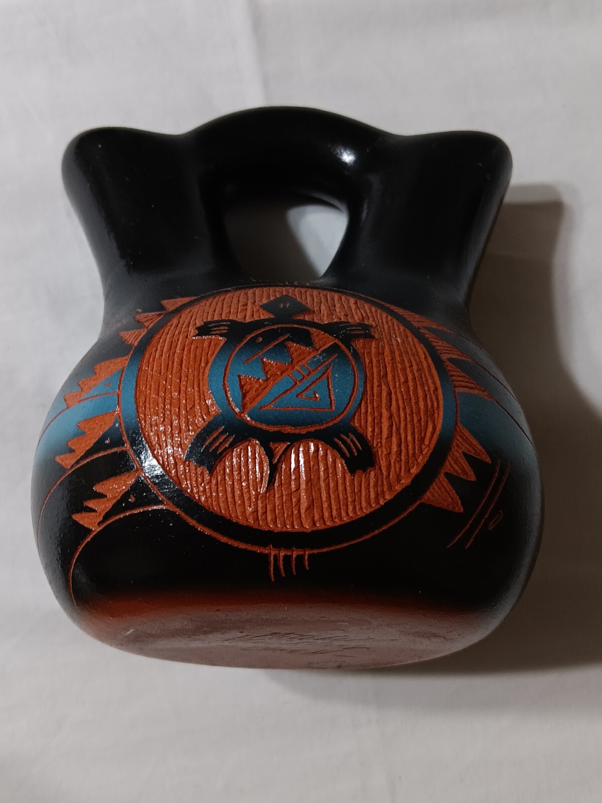 Mitchell Blackhorse Dineh Navajo Etched Red Clay Turtle Wedding Vase Signed RARE