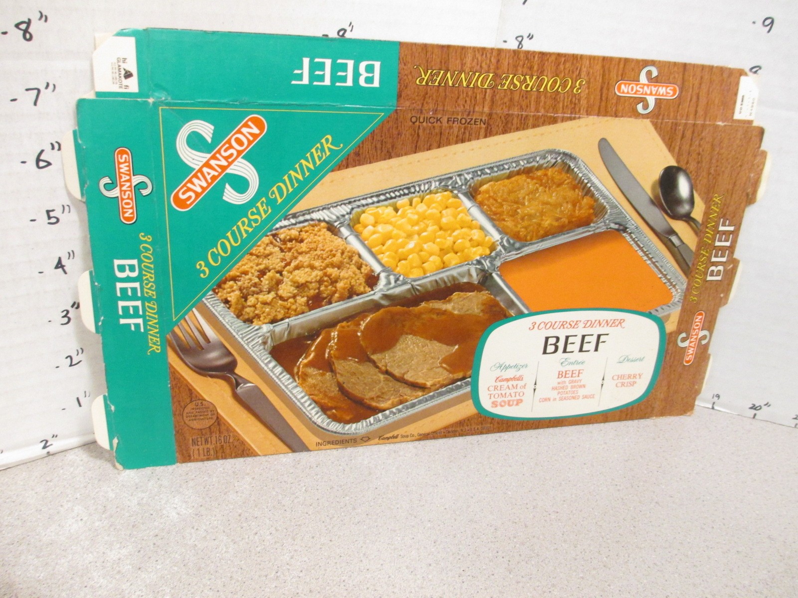 SWANSON 1960s BEEF 3 course Campbell's soup TV dinner (1) frozen food box SWANSON 1960s BEEF 3 course Campbell's soup TV dinner (1) frozen food box