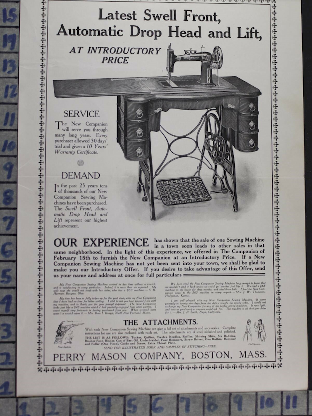 1906 PERRY MASON COMPANY SEWING MACHINE CLOTHE FABRIC BOSTON VINTAGE AD DK79