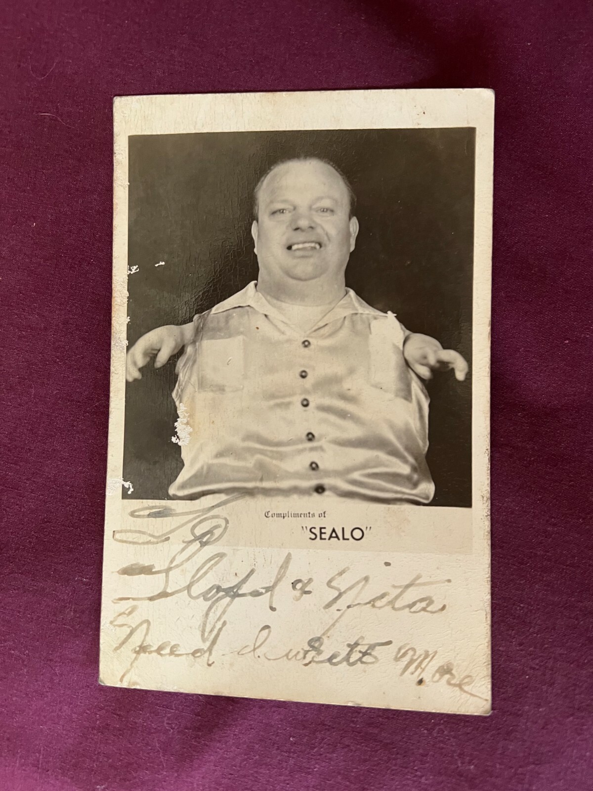 SEALO THE SEAL BOY Signed Real Photo 1940s RPPC circus sideshow freak TOM WAITS SEALO THE SEAL BOY Signed Real Photo 1940s RPPC circus sideshow freak TOM WAITS