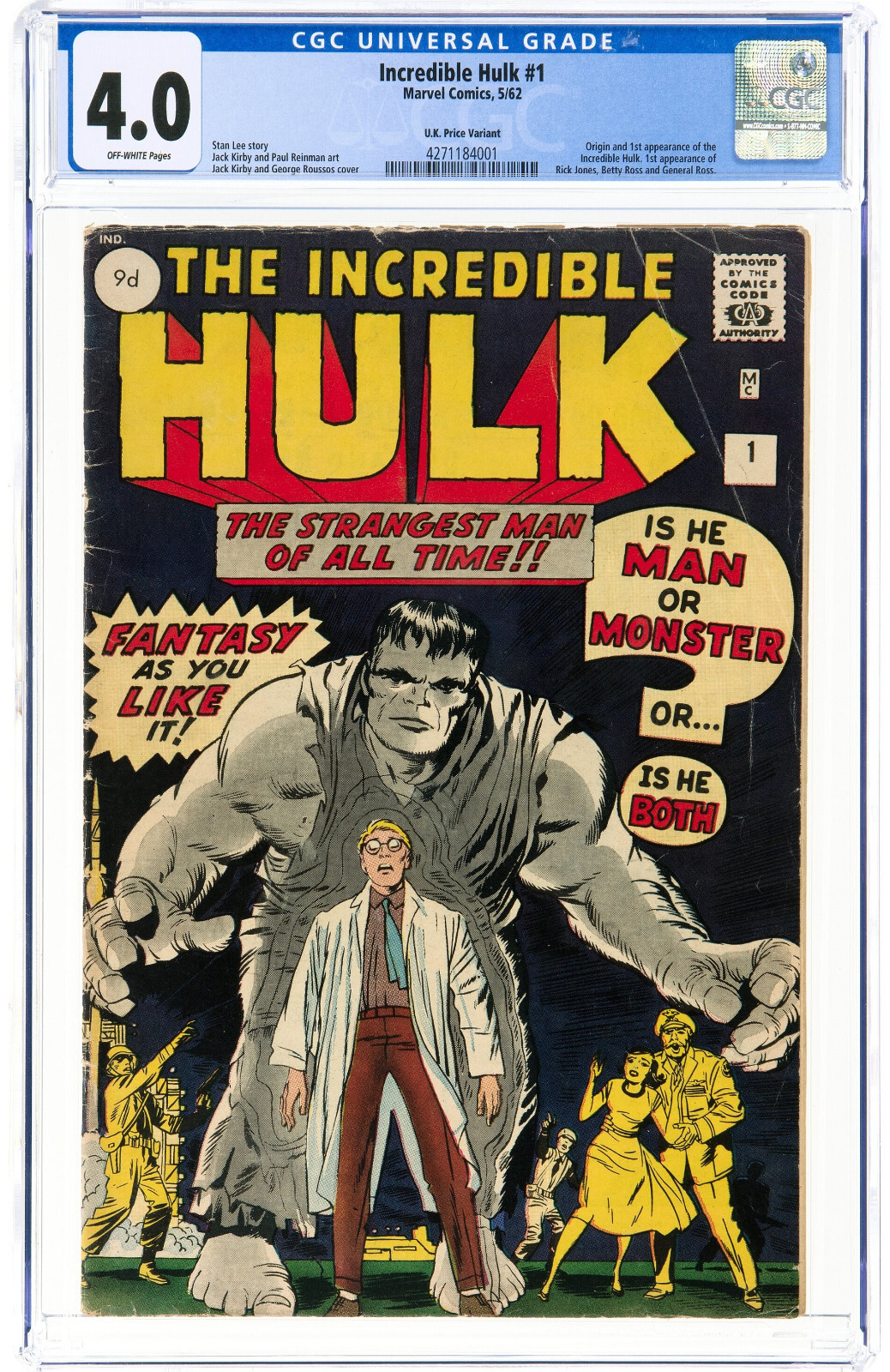 Incredible Hulk #1 4.0 RARE UK Price Variant 1962 Avengers Q1 421 cm