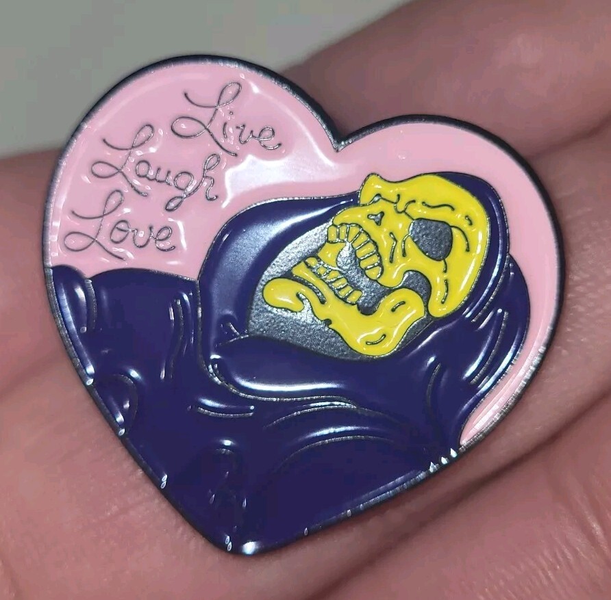 Heart SKELETOR Laughing Live Laugh Love Quote Anime Cartoon Skeleton Brooch Pin Heart SKELETOR Laughing Live Laugh Love Quote Anime Cartoon Skeleton Brooch Pin