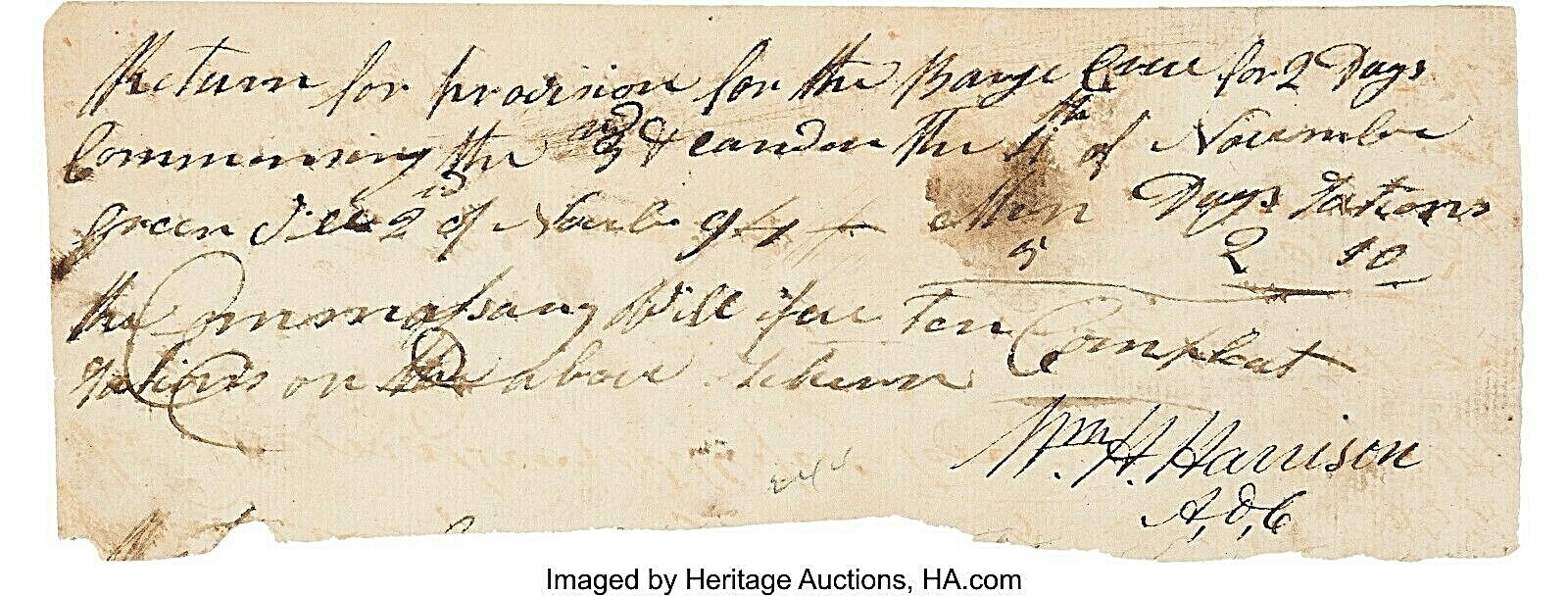 President William Henry Harrison Superb Signed Document, November, 1794 One Page President William Henry Harrison Superb Signed Document, November, 1794 One Page