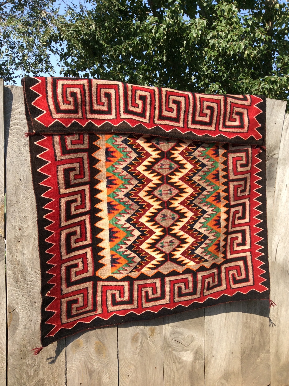 Navajo Rug Red Mesa Teec Nos Pos Antique Pictorial Weaving Native American 87x59