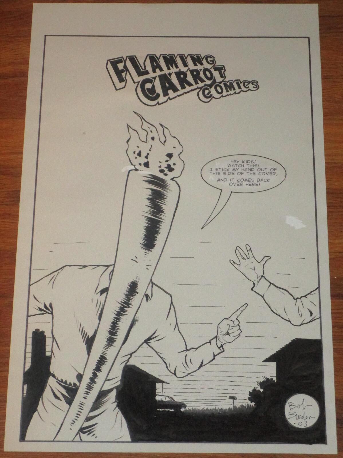 BOB BURDEN - FLAMING CARROT Original 2003 Unused Cover Art Signed Artwork RARE BOB BURDEN - FLAMING CARROT Original 2003 Unused Cover Art Signed Artwork RARE