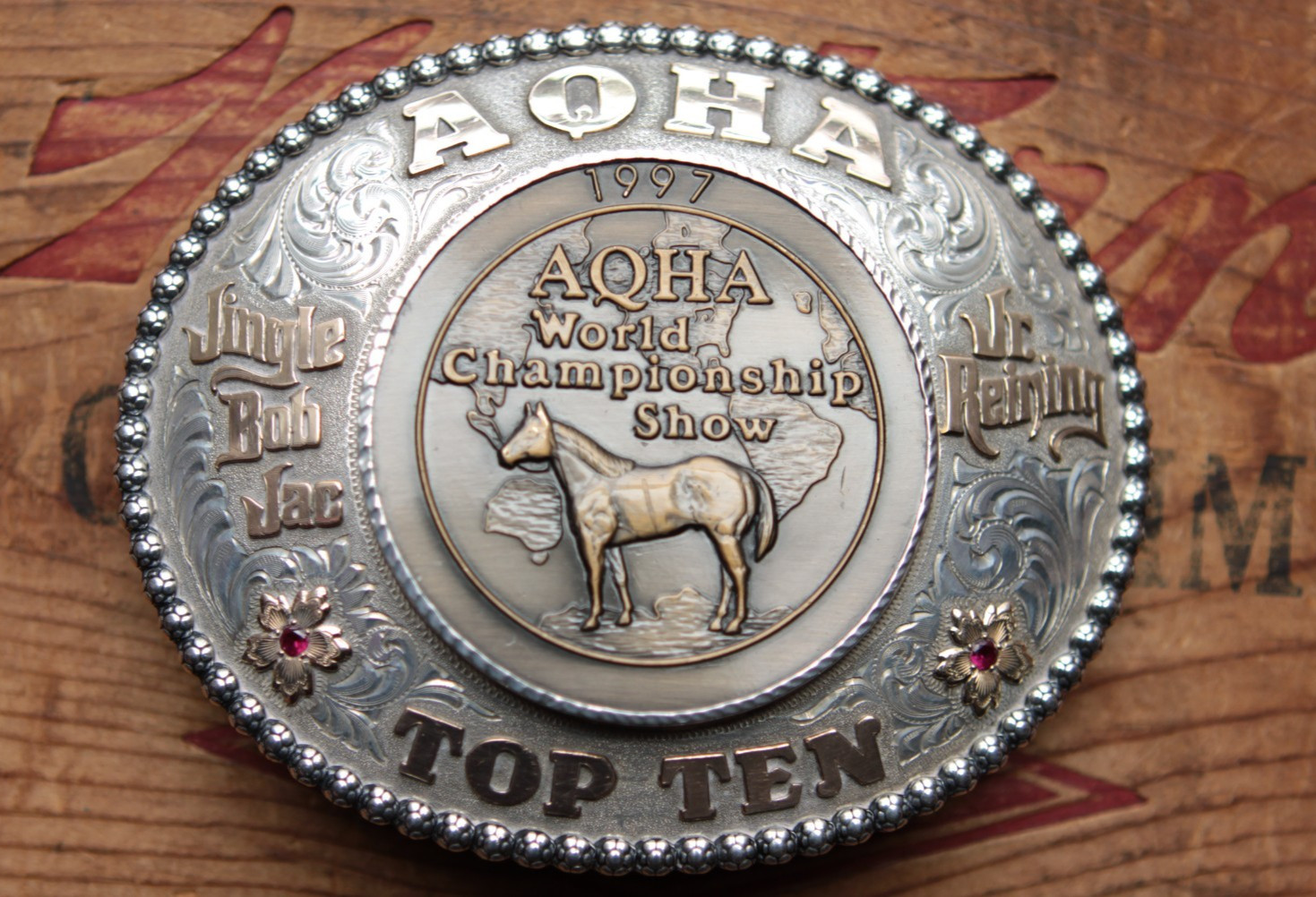 Gist Sterling Silver AQHA Top Ten Jr. Reining Cowboy Trophy Belt Buckle Gist Sterling Silver AQHA Top Ten Jr. Reining Cowboy Trophy Belt Buckle