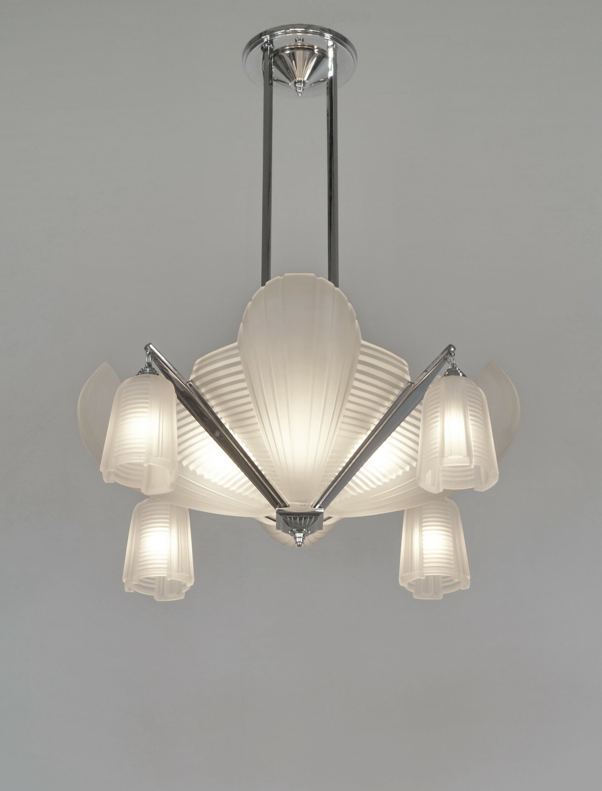 H. PETITOT : LARGE FRENCH 1930 ART DECO CHANDELIER  cleopatra . Muller freres