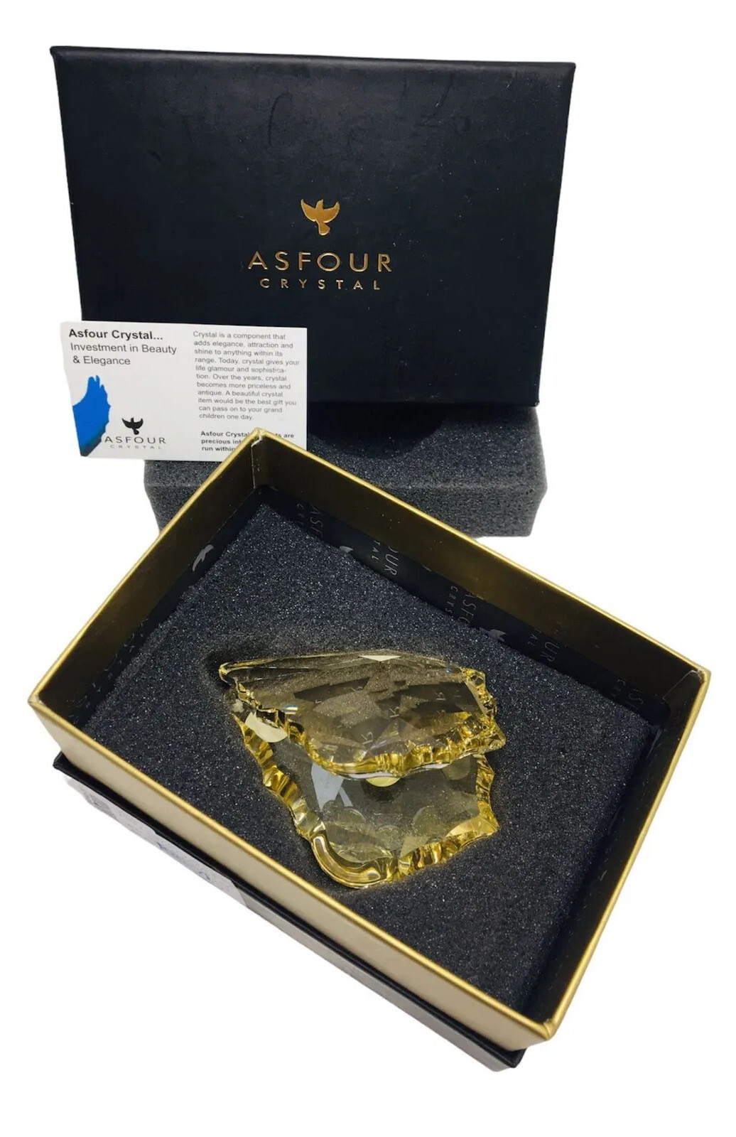 Exquisite Asfour Crystal Paperweight – Golden Shadow Shell – Rare Luxury Decor Exquisite Asfour Crystal Paperweight – Golden Shadow Shell – Rare Luxury Decor