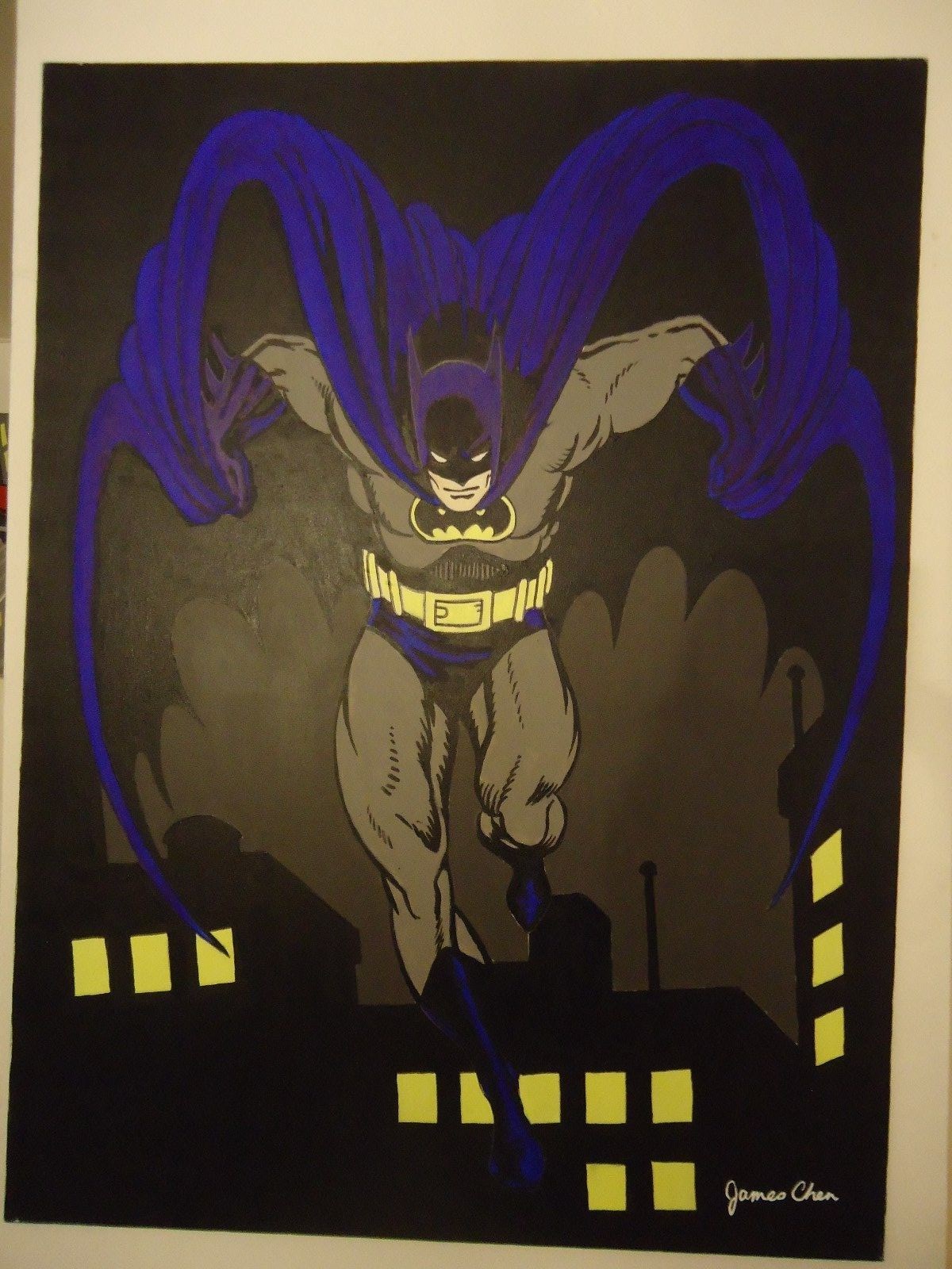 ORIGINAL HUGE 40'' X 30'' PAINTING '' BATMAN '' BY COMIC ARTIST JAMES CHEN ORIGINAL HUGE 40'' X 30'' PAINTING '' BATMAN '' BY COMIC ARTIST JAMES CHEN
