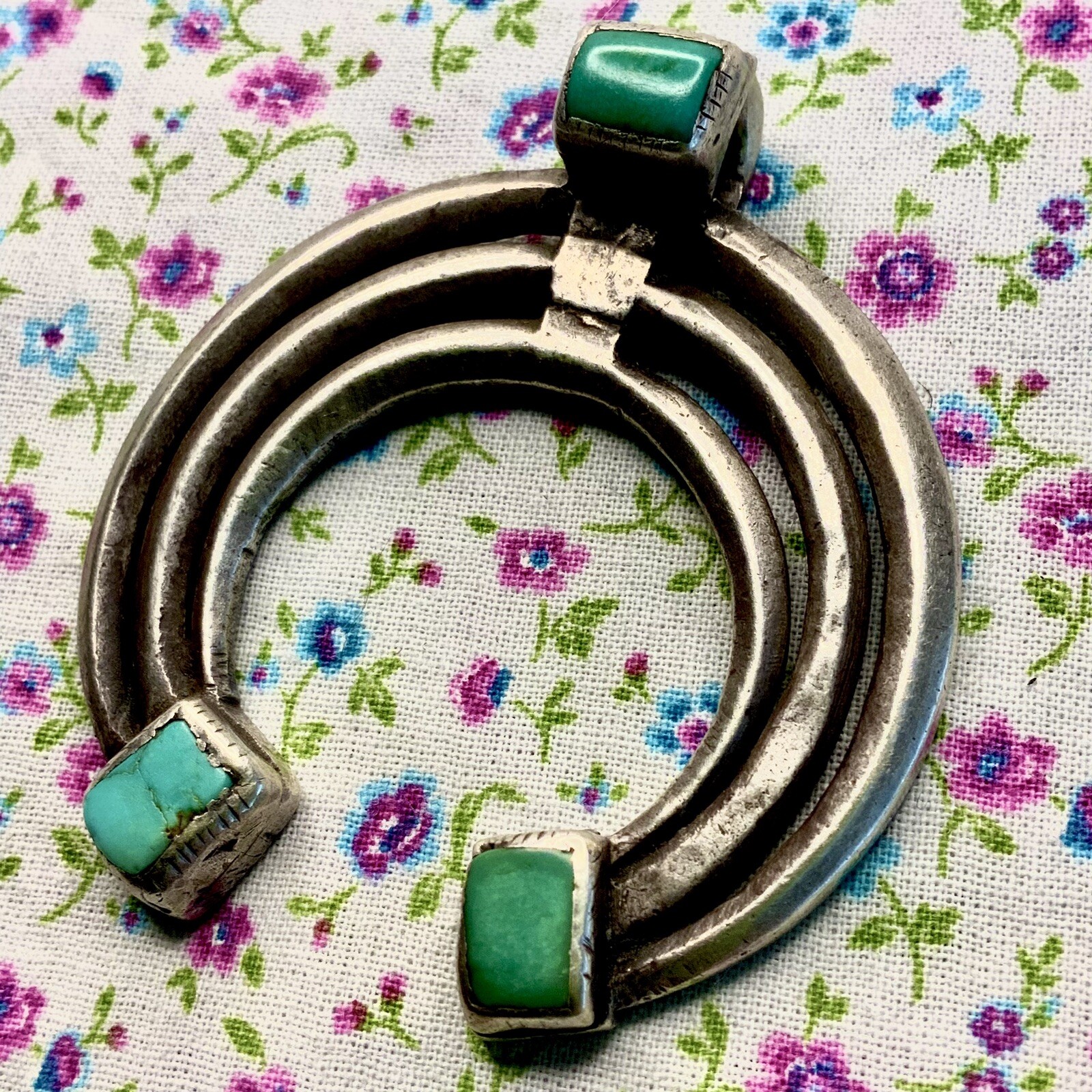 1880s Naja Pendant Green & Blue Turquoise RARE Era Navajo Early Old Ingot Silver 1880s Naja Pendant Green & Blue Turquoise RARE Era Navajo Early Old Ingot Silver