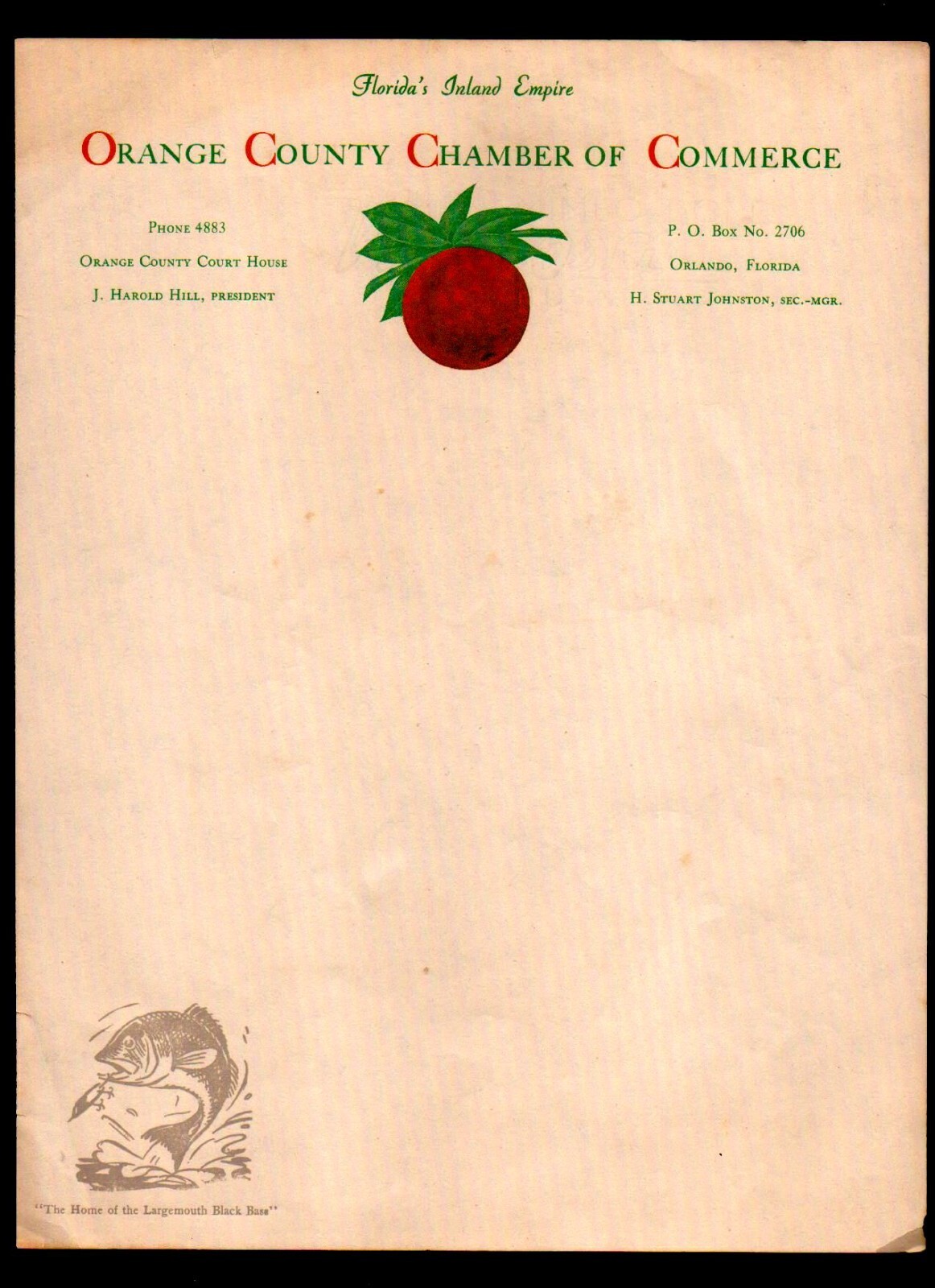 Orange County Chamber of Commerce - Orlando Florida c1920 - Letter Head Bill Orange County Chamber of Commerce - Orlando Florida c1920 - Letter Head Bill
