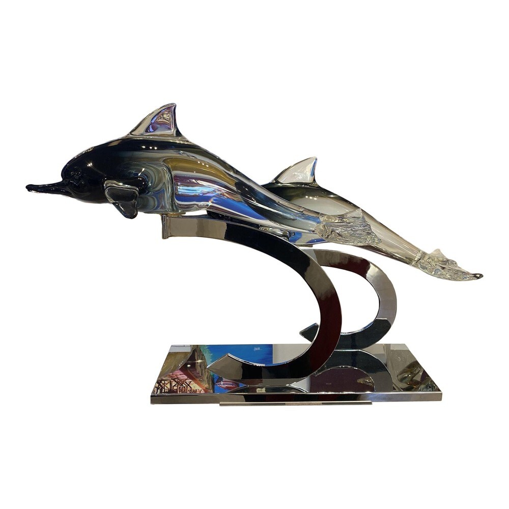 $5,000 Off  Murano Glass Monumental Dolphins on Stand by Oscar Zanetti