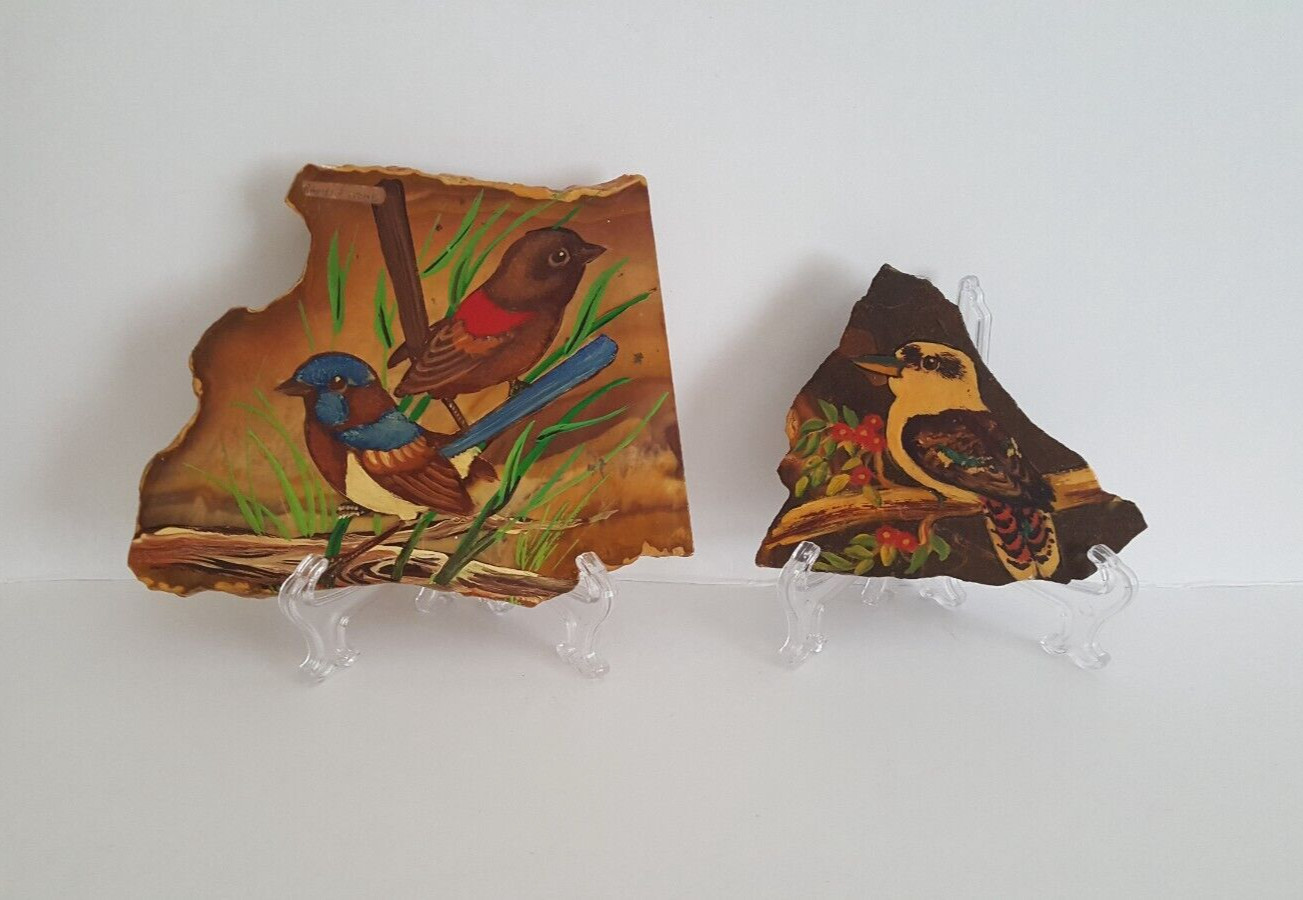 Vintage Hand Painted Koroit Yowah Opal Marble Qld, Australia Native Birds 1980's