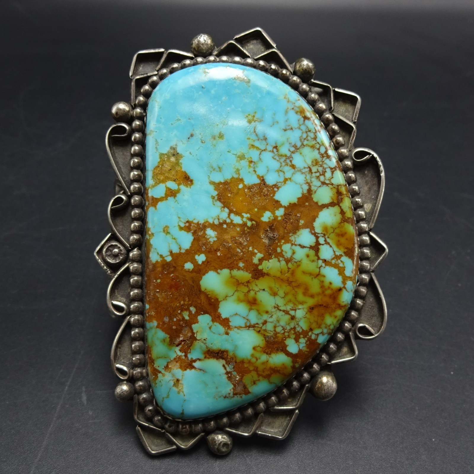 Huge Old c1950s ROYSTON TURQUOISE Sterling Silver Cuff BRACELET Vintage PAWN