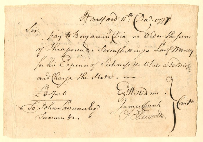 1777 dated Oliver Ellsworth signed Revolutionary War Pay Order - Connecticut A