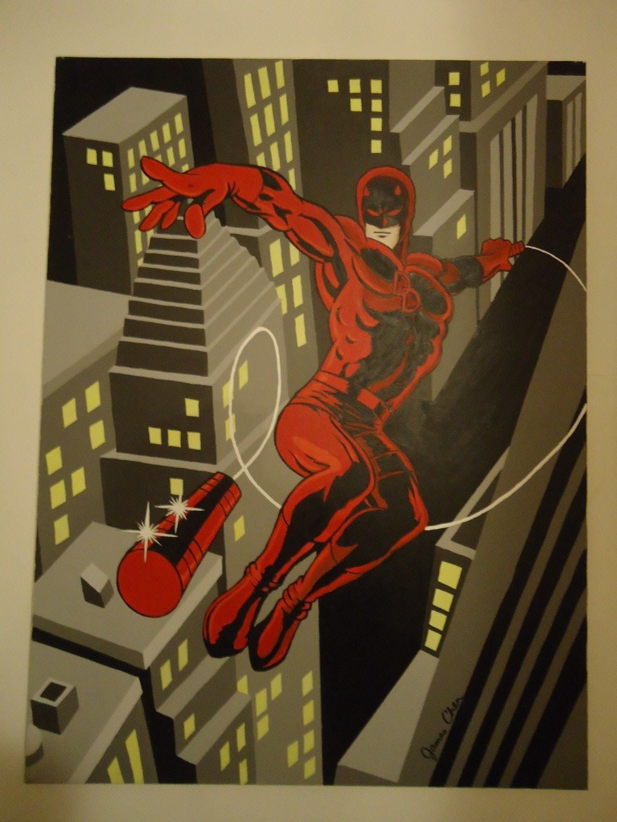 ORIGINAL HUGE 40'' X 30'' PAINTING '' DAREDEVIL '' BY COMIC ARTIST JAMES CHEN ORIGINAL HUGE 40'' X 30'' PAINTING '' DAREDEVIL '' BY COMIC ARTIST JAMES CHEN