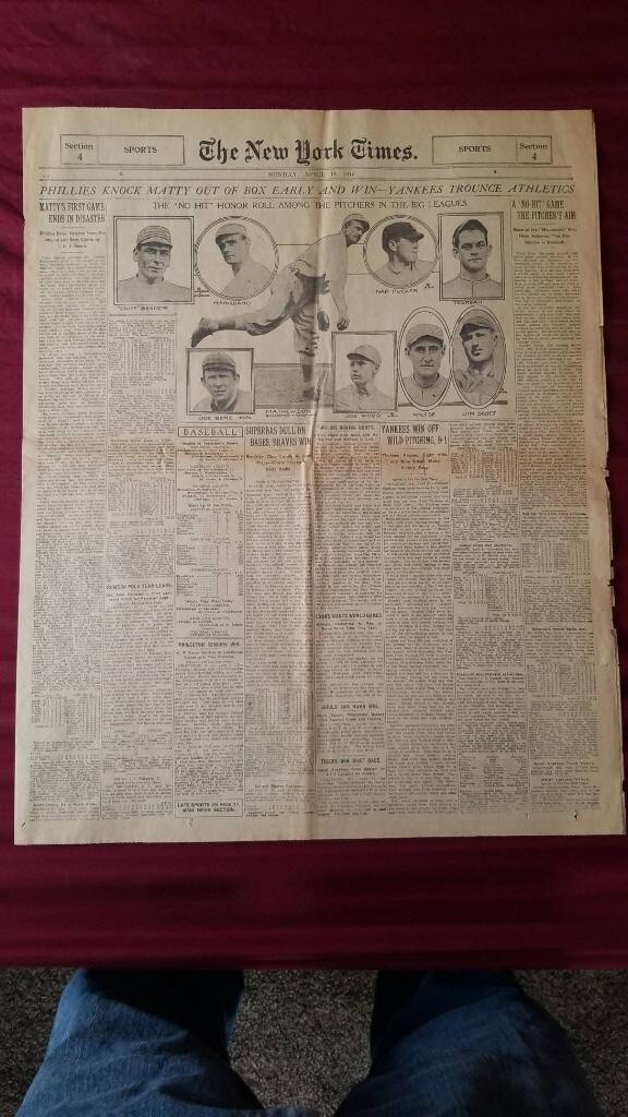 1915 New York Times “VERY RARE PHOTO Of “MLB”  “H-O-F” MATHEWSON” 107 Years Old