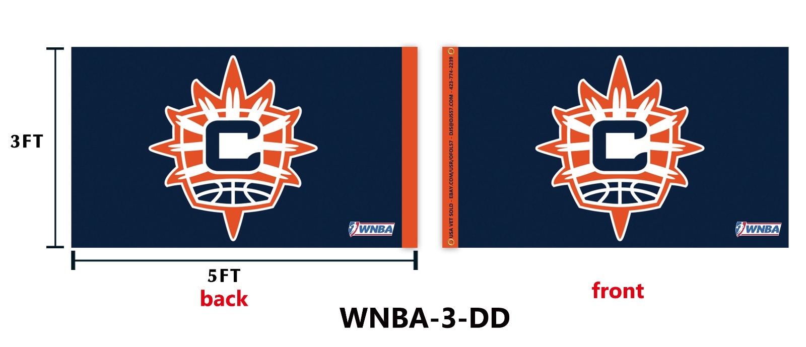 A CONNECTICUT SUN WNBA-3 3x5 Ft Flag Double Sided Print Womens Basketball