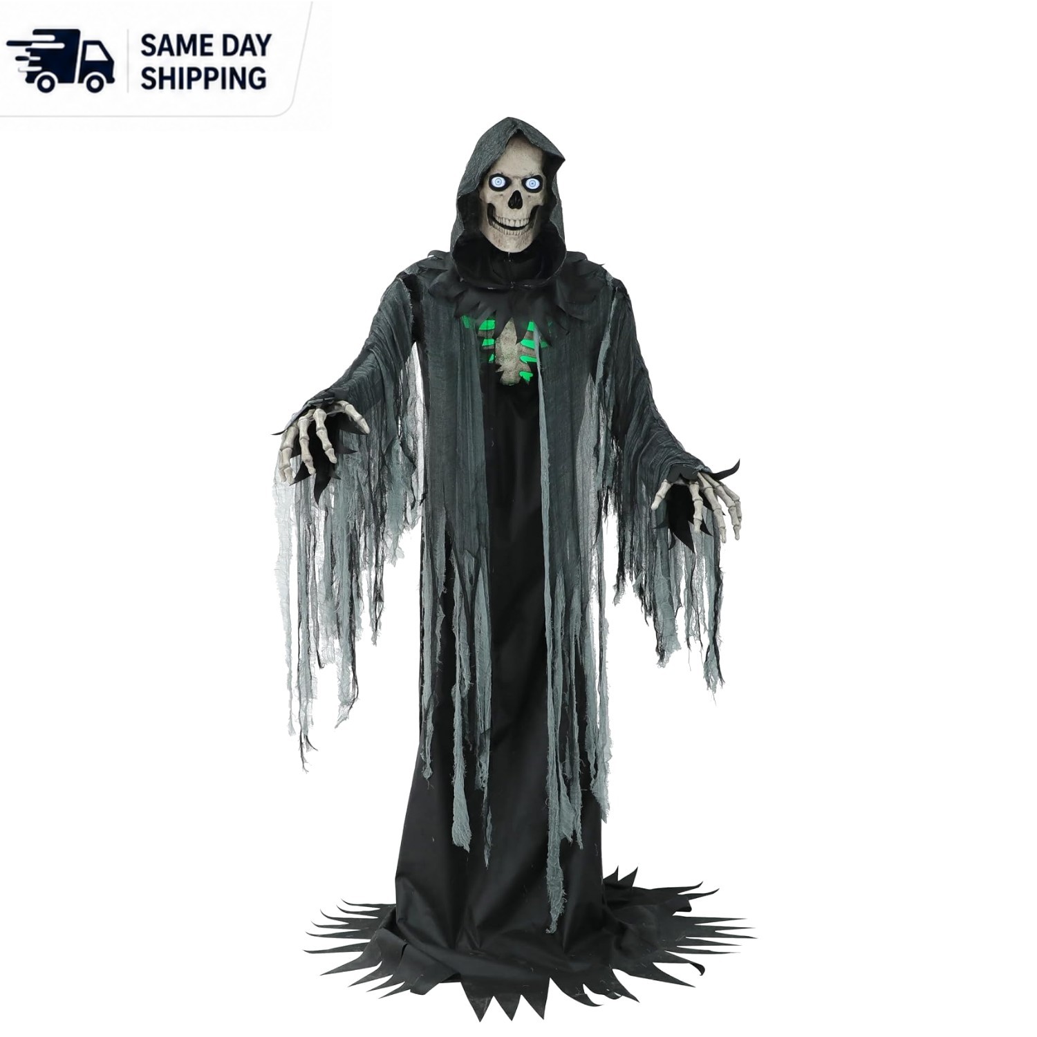 Creepy 10-Ft Motion-Activated Reaper with Light Up Eyes - Perfect Halloween Prop Creepy 10-Ft Motion-Activated Reaper with Light Up Eyes - Perfect Halloween Prop