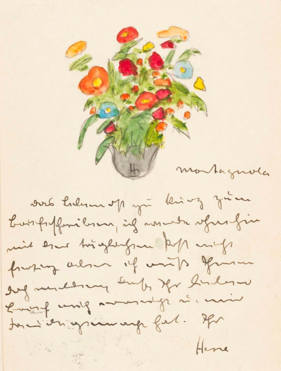 Hermann HESSE - Signed autograph letter illustrated with original drawing. 1927. Hermann HESSE - Signed autograph letter illustrated with original drawing. 1927.
