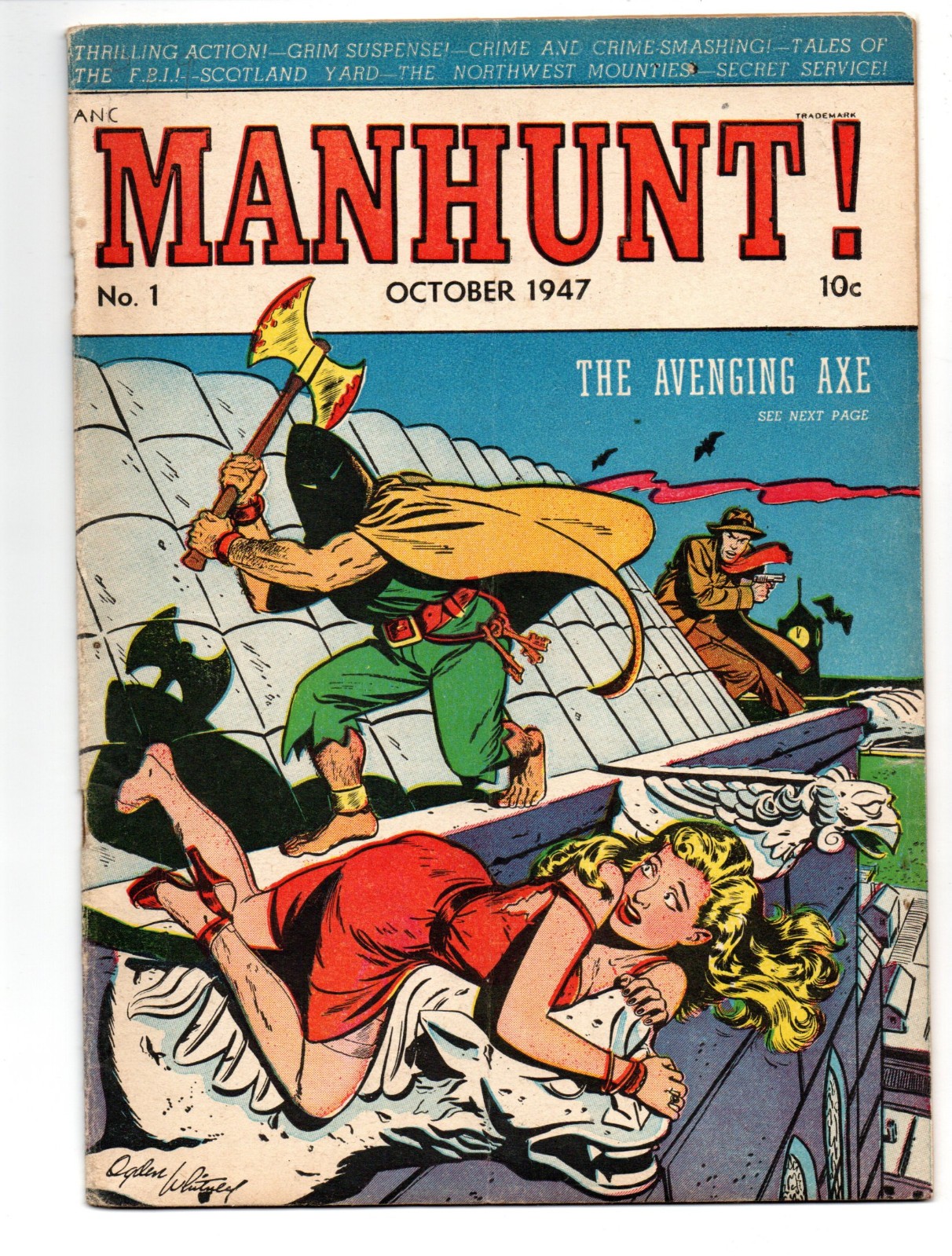 MANHUNT #1 (1947) - GRADE 4.0 - MAGAZINE ENTERPRISES GOLDEN AGE GARDNER FOX MANHUNT #1 (1947) - GRADE 4.0 - MAGAZINE ENTERPRISES GOLDEN AGE GARDNER FOX