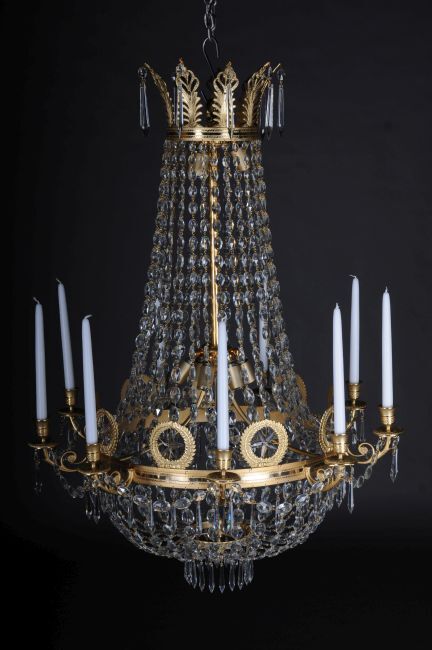 Empire Crystal Chandelier, Charles X Chandelier, Matte Gilt F-Pf-1 *