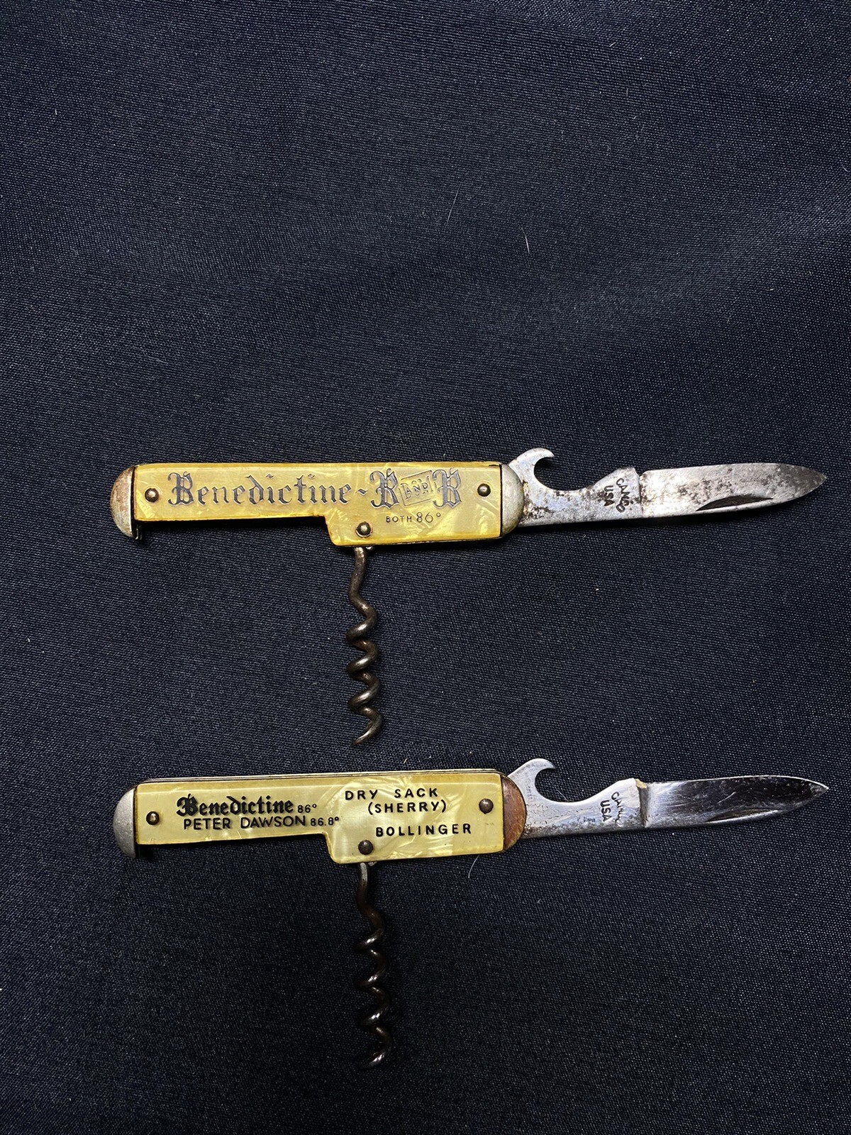 Vtg Pearl Handle Corkscrew Bottle Opener Printed Benedictine Julius Wile Import