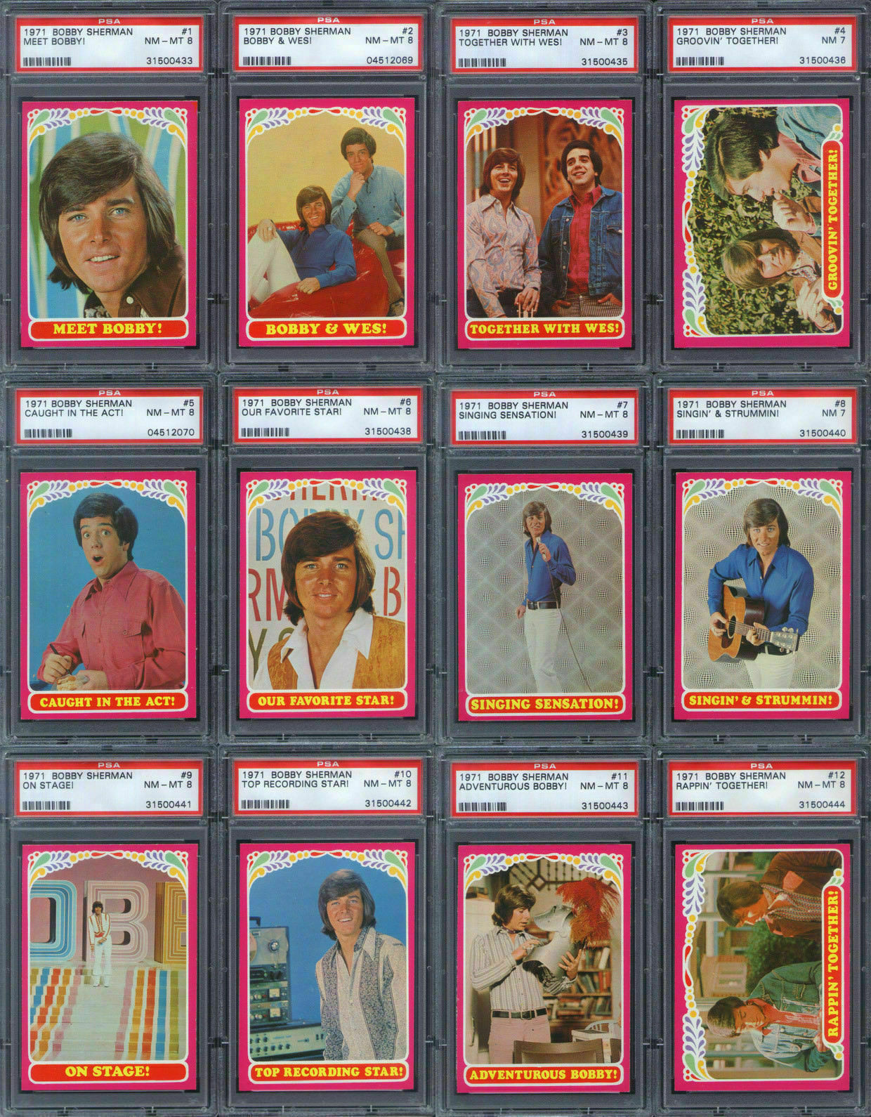 1971 Topps Test Bobby Sherman Getting Together PSA Graded Complete Set
