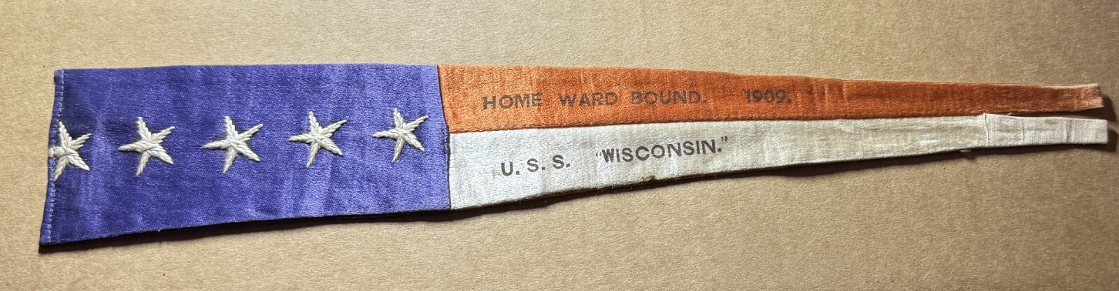 USA SILK ANTIQUE U.S.S. WISCONSIN 1909 MILITARY NAVY SHIP AUTHENTIC Flag USA SILK ANTIQUE U.S.S. WISCONSIN 1909 MILITARY NAVY SHIP AUTHENTIC Flag