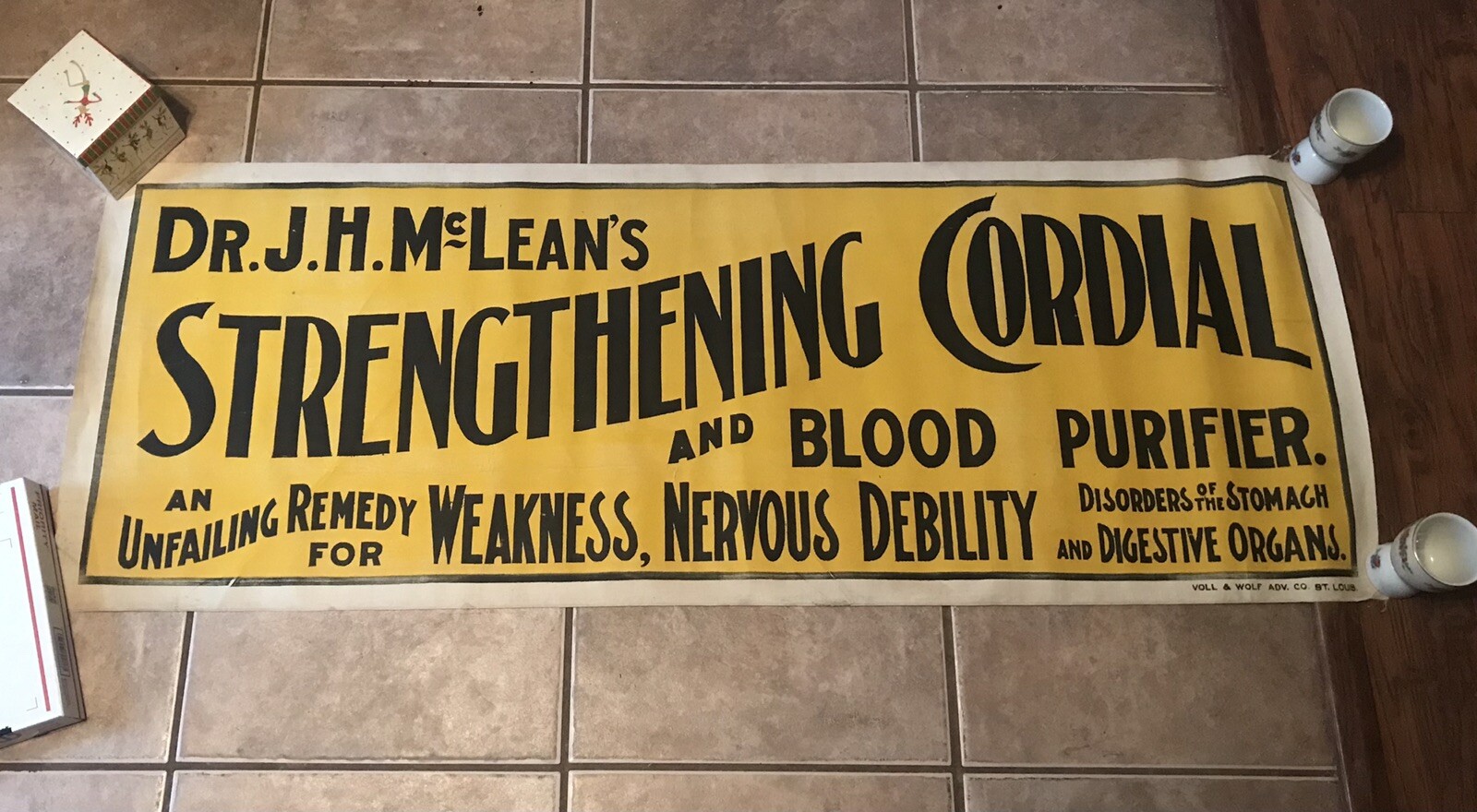 RARE Apothecary Medicine Advertisement Dr. J.H. McLean's Fabric 1800’s 48 X 18 RARE Apothecary Medicine Advertisement Dr. J.H. McLean's Fabric 1800’s 48 X 18