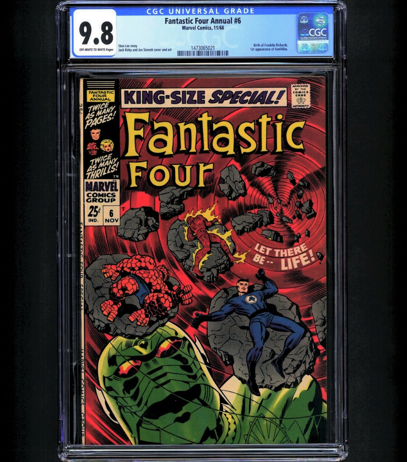1ST ANNIHILUS & FRANKLIN RICHARDS 1968 Fantastic Four Annual #6 CGC 9.8 NM RARE
