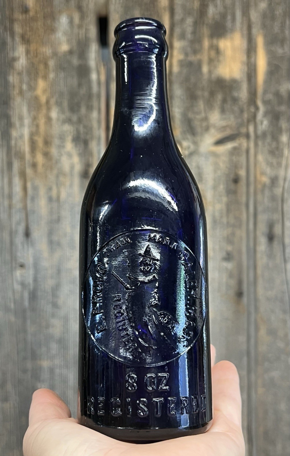 🔥RARE Antique Ephraim Provo Salem MA Witch City Bottling Works 8oz Blue Bottle
