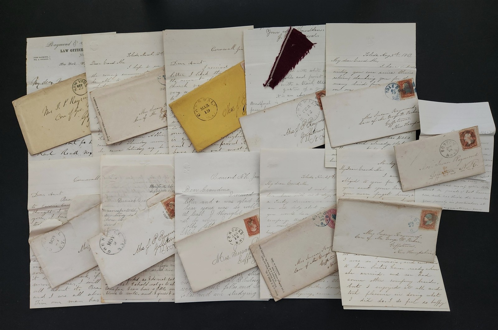 1856-67 antique SUSAN RAYMOND family LETTERS goffstown nh vt boston 11pc LOT 1856-67 antique SUSAN RAYMOND family LETTERS goffstown nh vt boston 11pc LOT