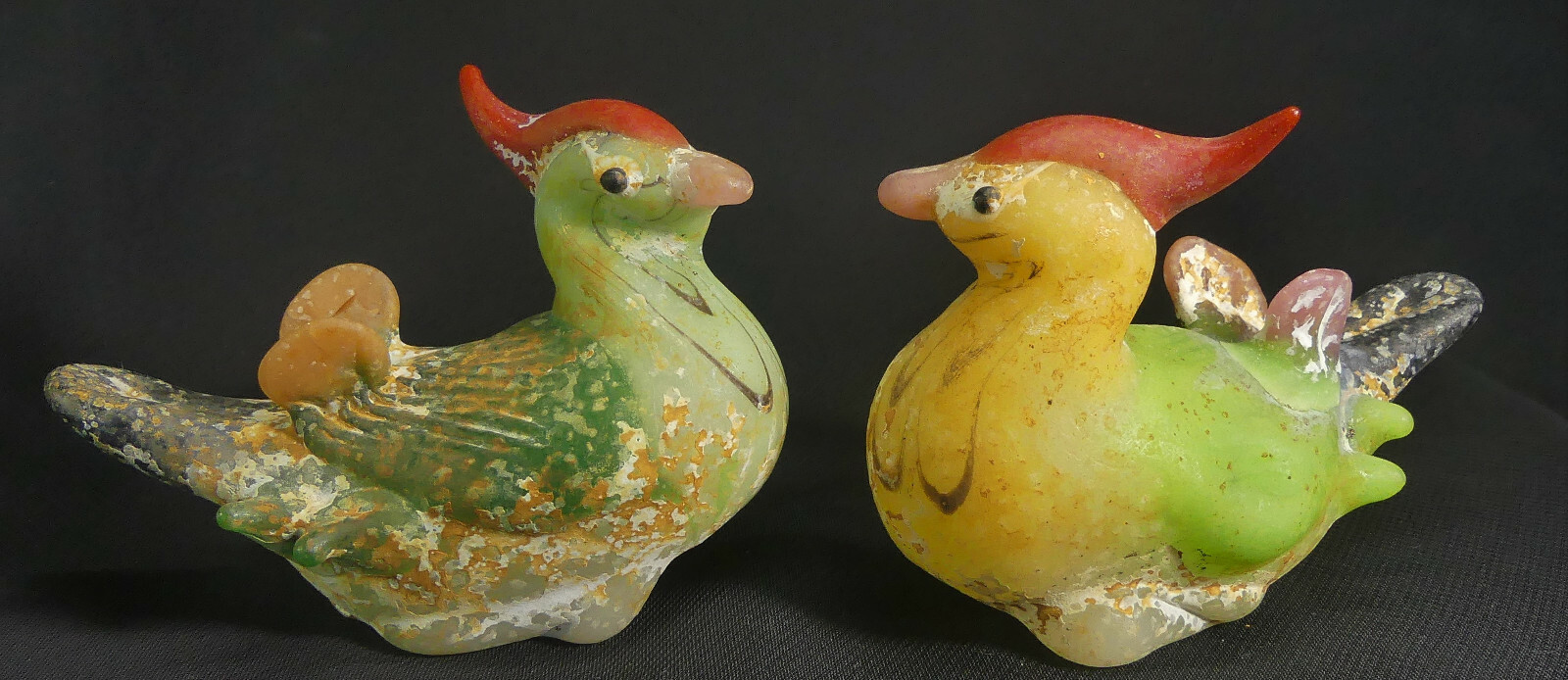 Polychrome Pair of Glass Mandarin Ducks Chinese Wedding or Annv. Present Polychrome Pair of Glass Mandarin Ducks Chinese Wedding or Annv. Present